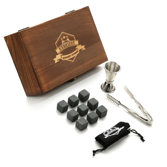 Whiskey 9 Granite Chilling Stones Drinking Gifts Set for Men