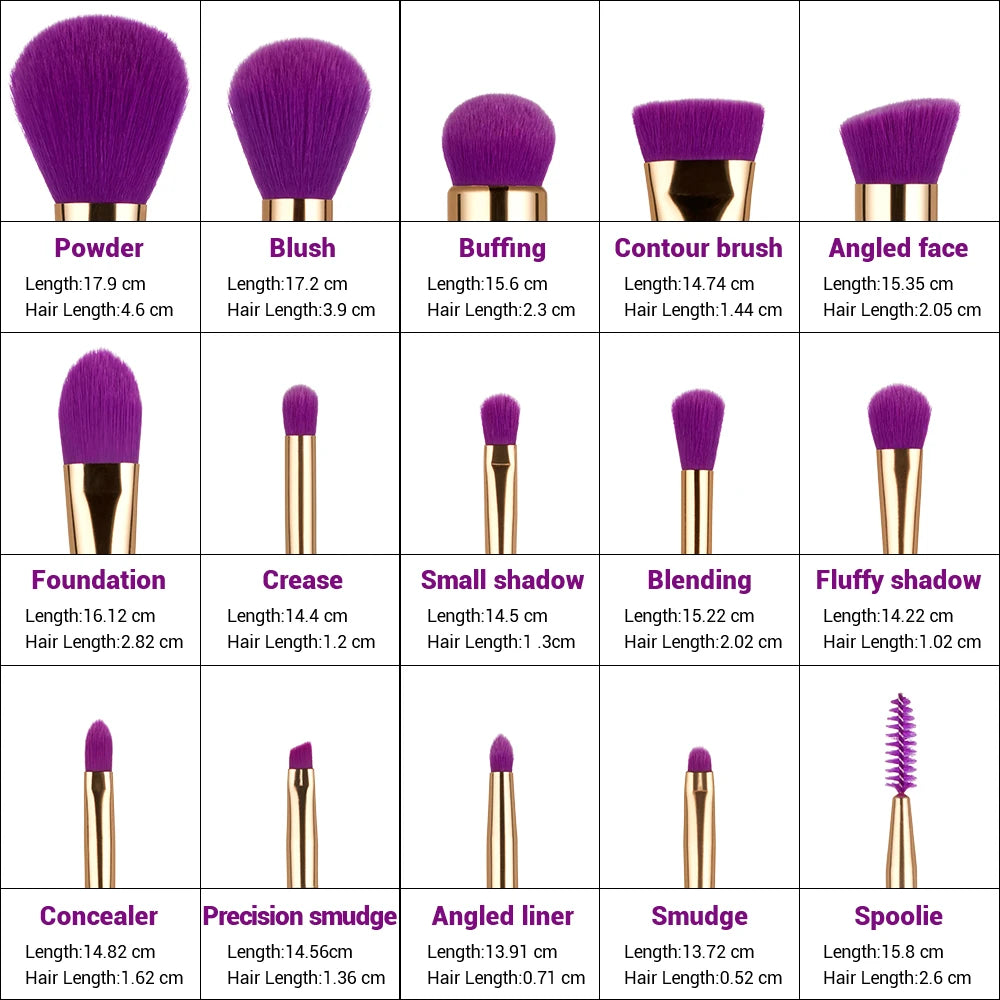 Jessup Brushes 15pcs Purple/Darkviolet Makeup Kit