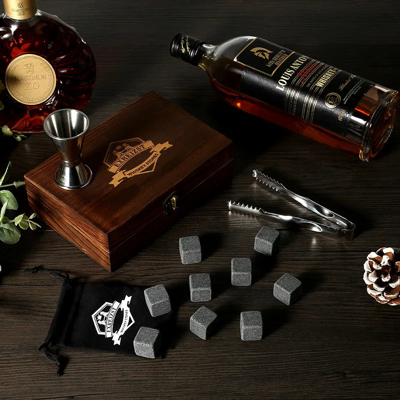 Whiskey 9 Granite Chilling Stones Drinking Gifts Set for Men