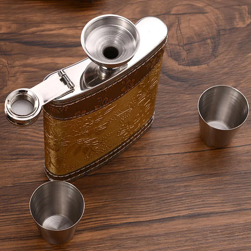 8 oz Stainless Steel Hip Flask set with Funnel 2 Wine Cups