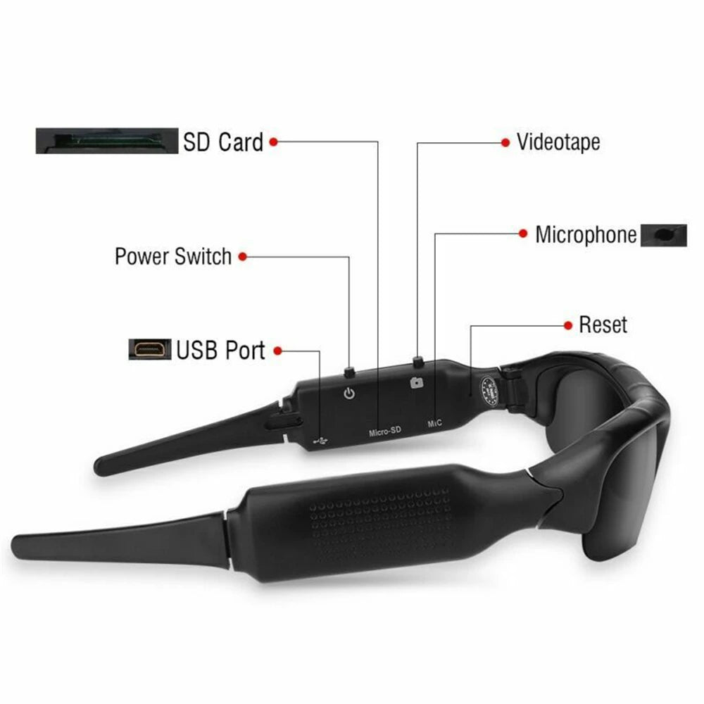 Mini Camera 1080P HD Riding Glasses or Eyewear Shades DVR