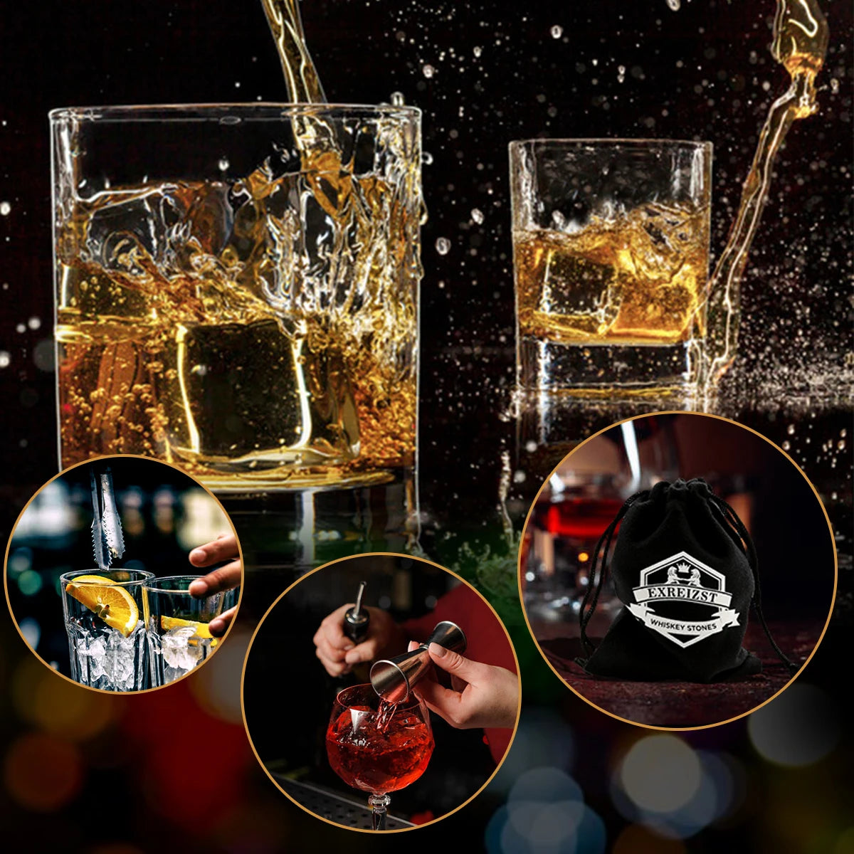 Whiskey 9 Granite Chilling Stones Drinking Gifts Set for Men