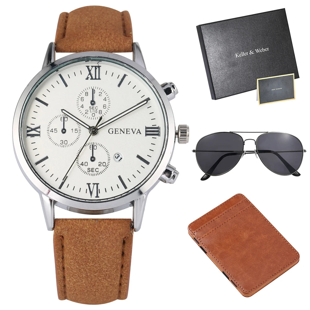 Keller & Weber Men's Watch Wallet Sunglass Gift Set with Box