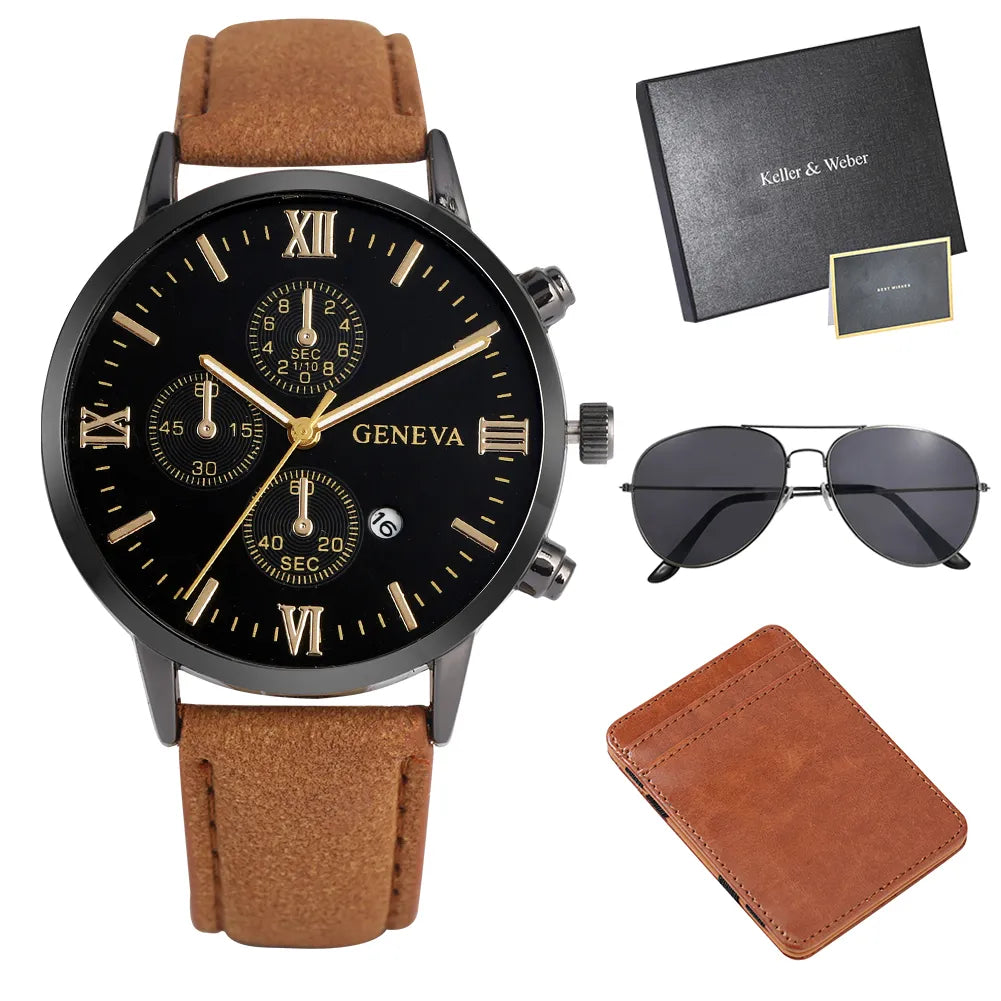 Keller & Weber Men's Watch Wallet Sunglass Gift Set with Box