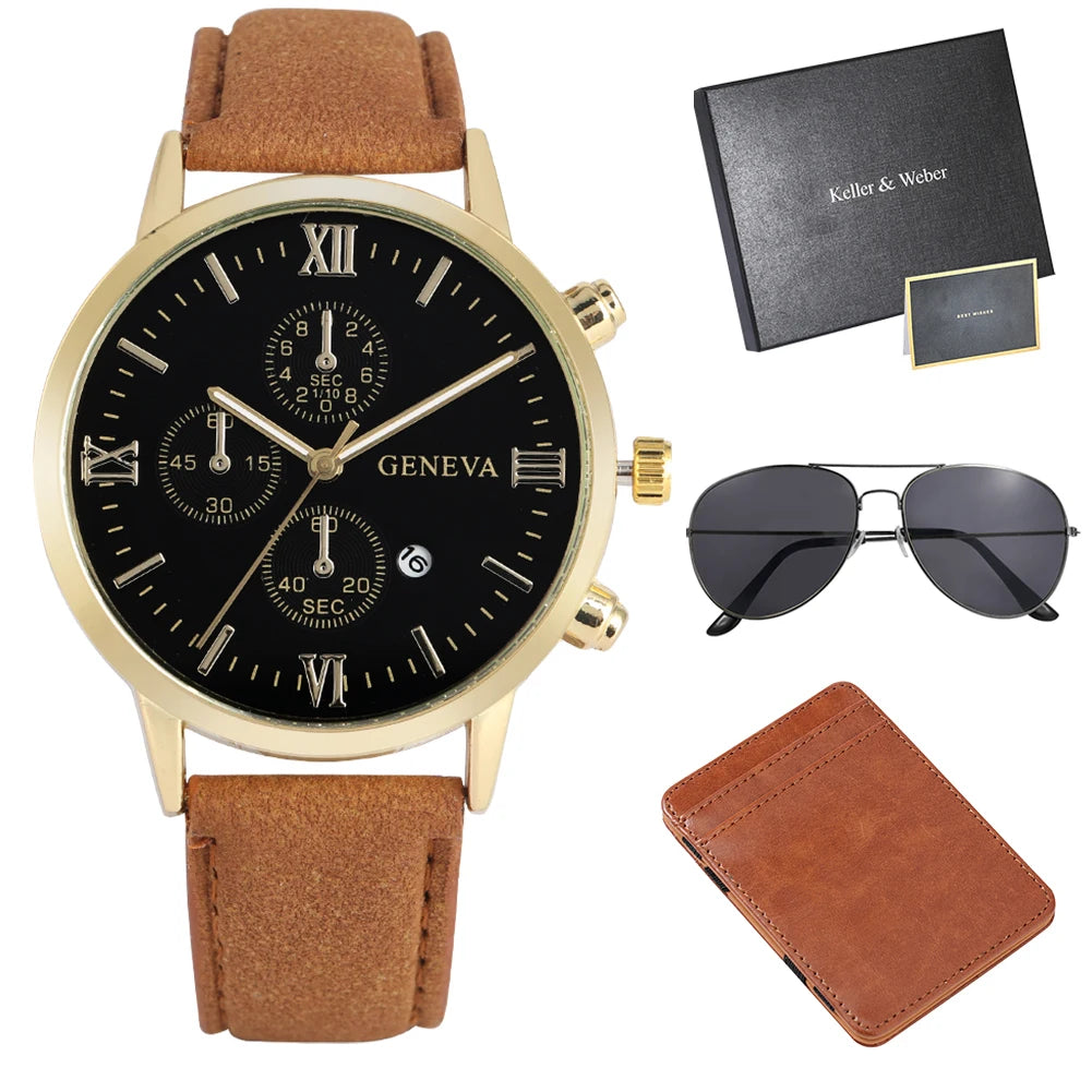 Keller & Weber Men's Watch Wallet Sunglass Gift Set with Box