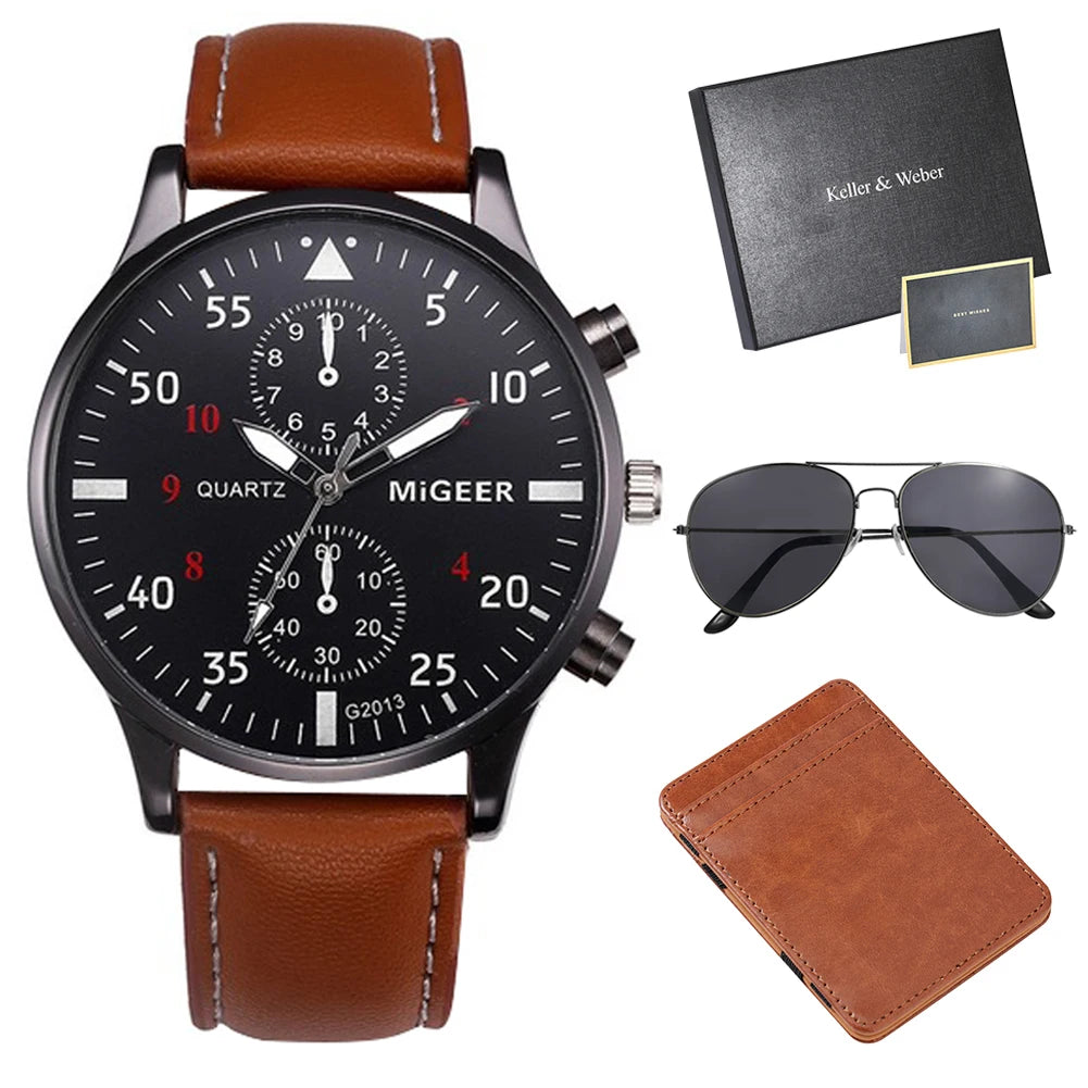 Keller & Weber Men's Watch Wallet Sunglass Gift Set with Box