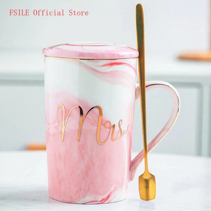 Marble Pattern Cup Gold Rim Mug Gift Box Set