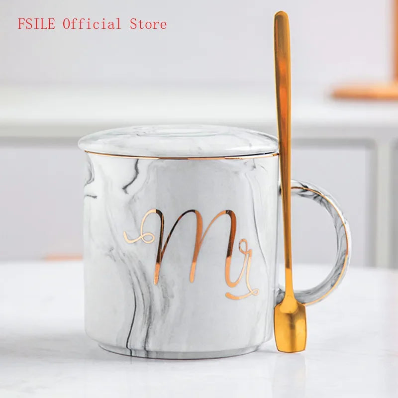 Marble Pattern Cup Gold Rim Mug Gift Box Set