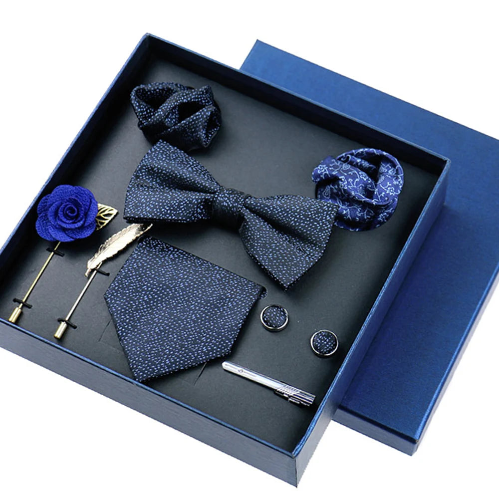 8-piece Set Bussiness Blue Ties For Men Floral Gift Set