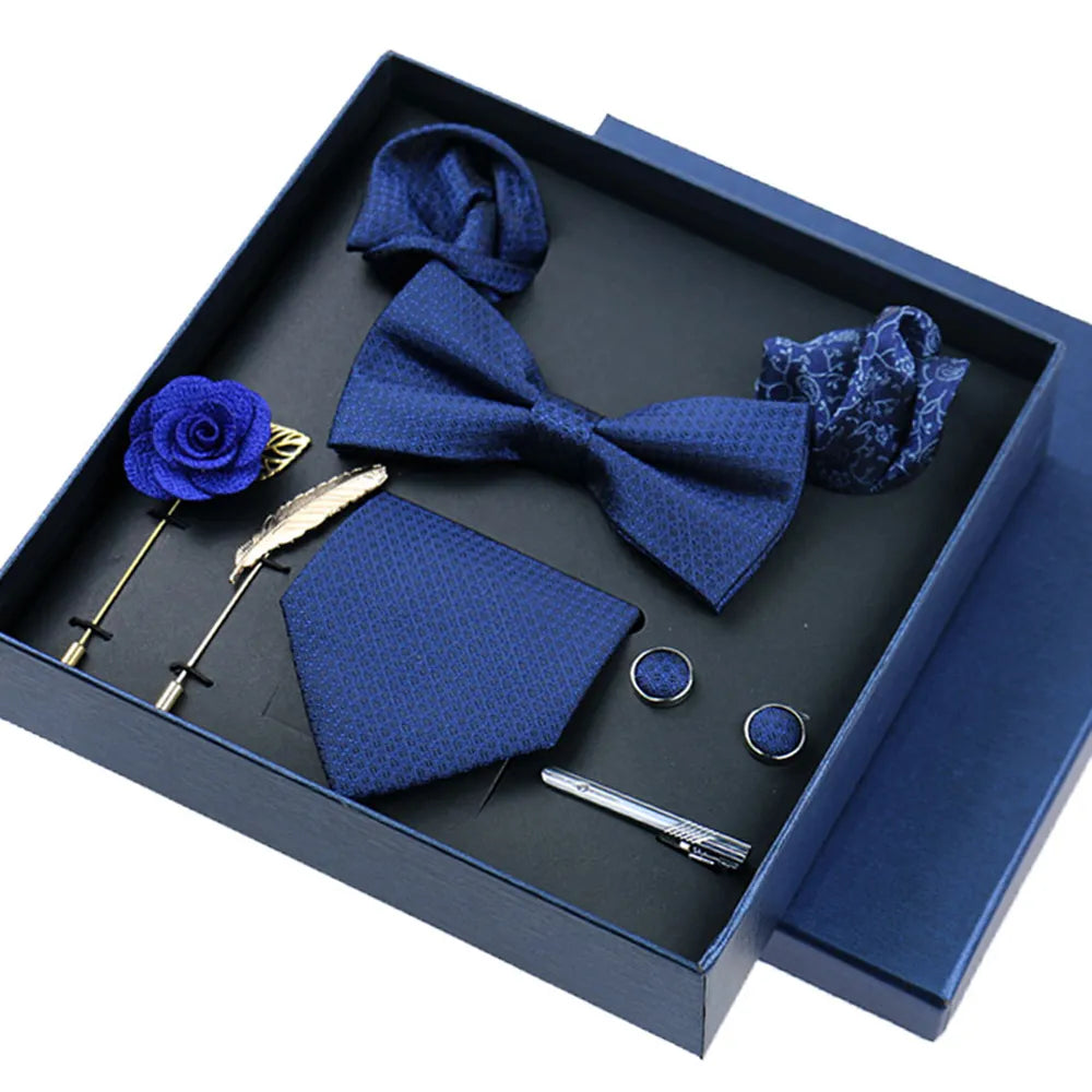 8-piece Set Bussiness Blue Ties For Men Floral Gift Set