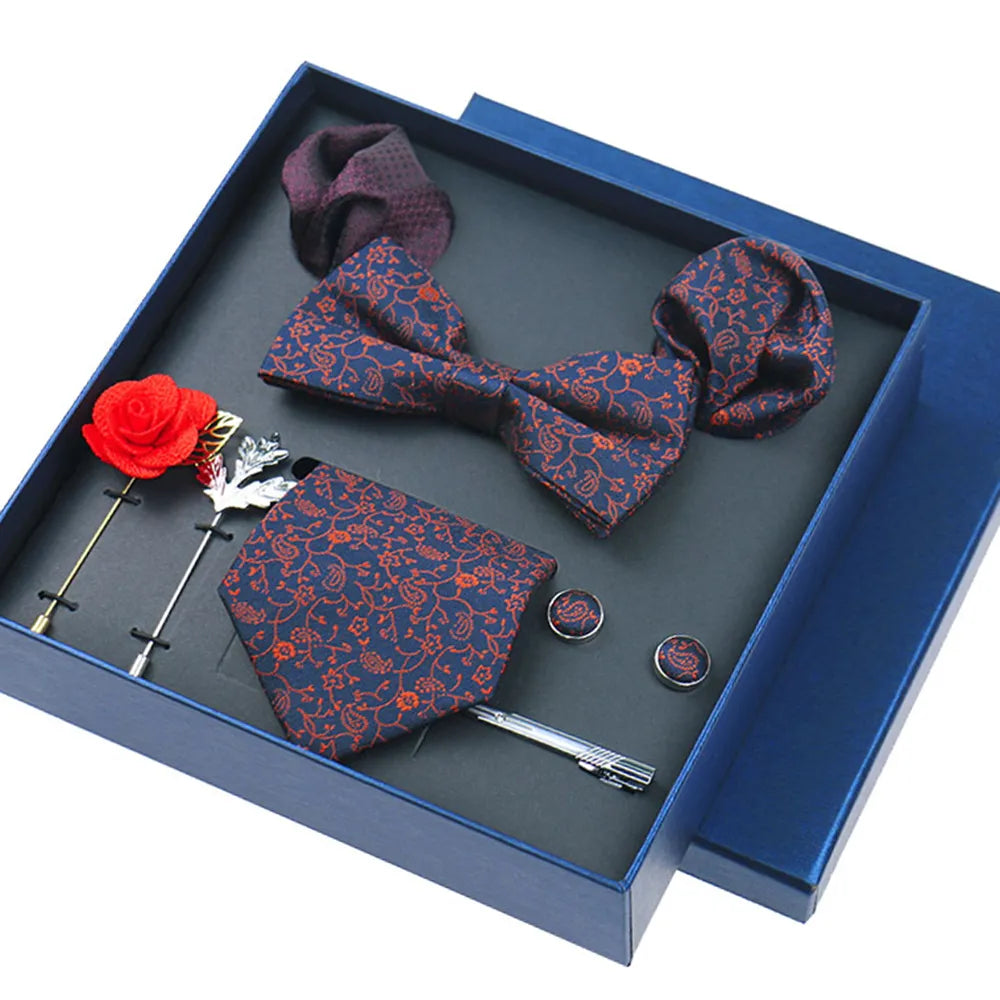 8-piece Set Bussiness Blue Ties For Men Floral Gift Set