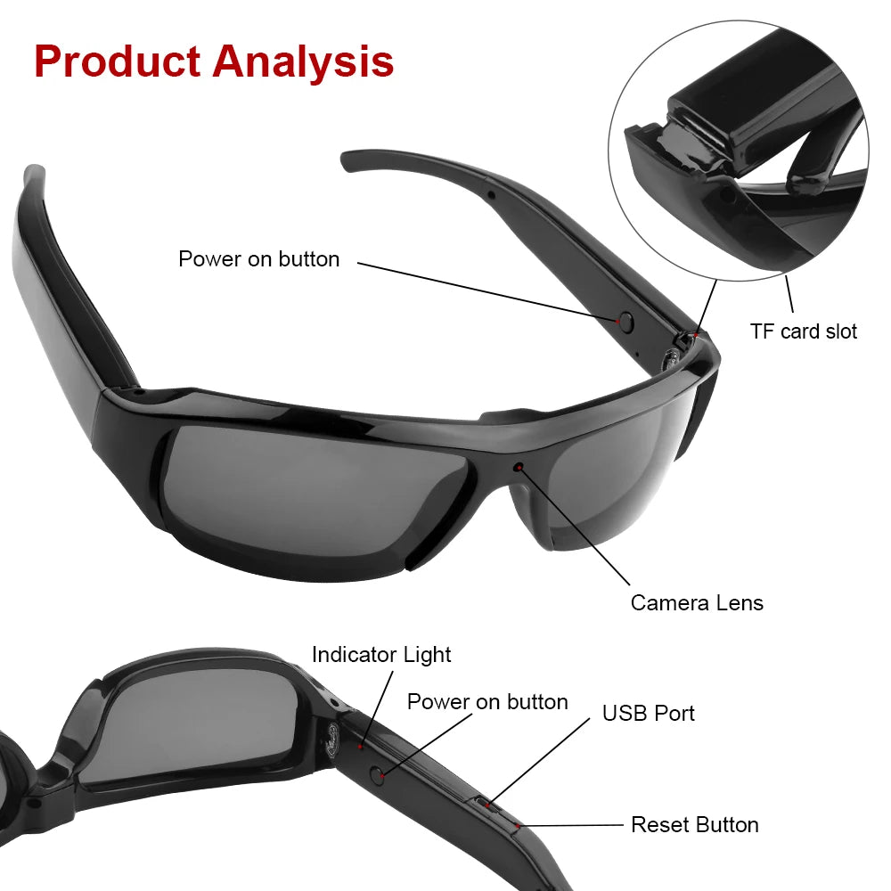 HD 1080P Mini Glasses Camera Video Recorder Wearable Sunglasses