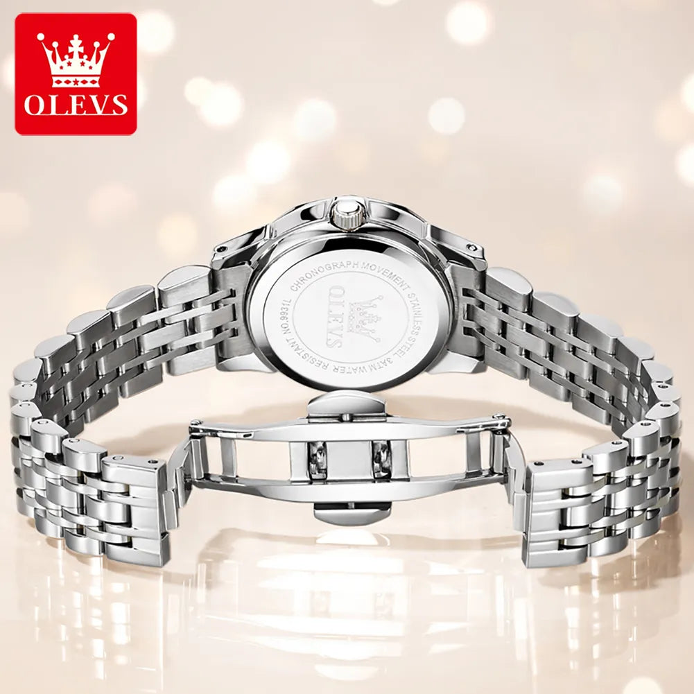 OLEVS Quartz Watch Solid Stainless Steel Strap Rhombus Ladies Wristwatch Bracelet Gift Box