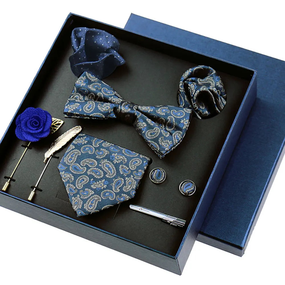 8-piece Set Bussiness Blue Ties For Men Floral Gift Set