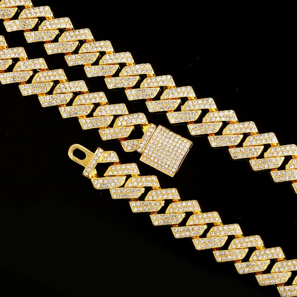 16mm Cuban Link Chain Set Necklace +Watch+Bracelet Miami Chain Sets