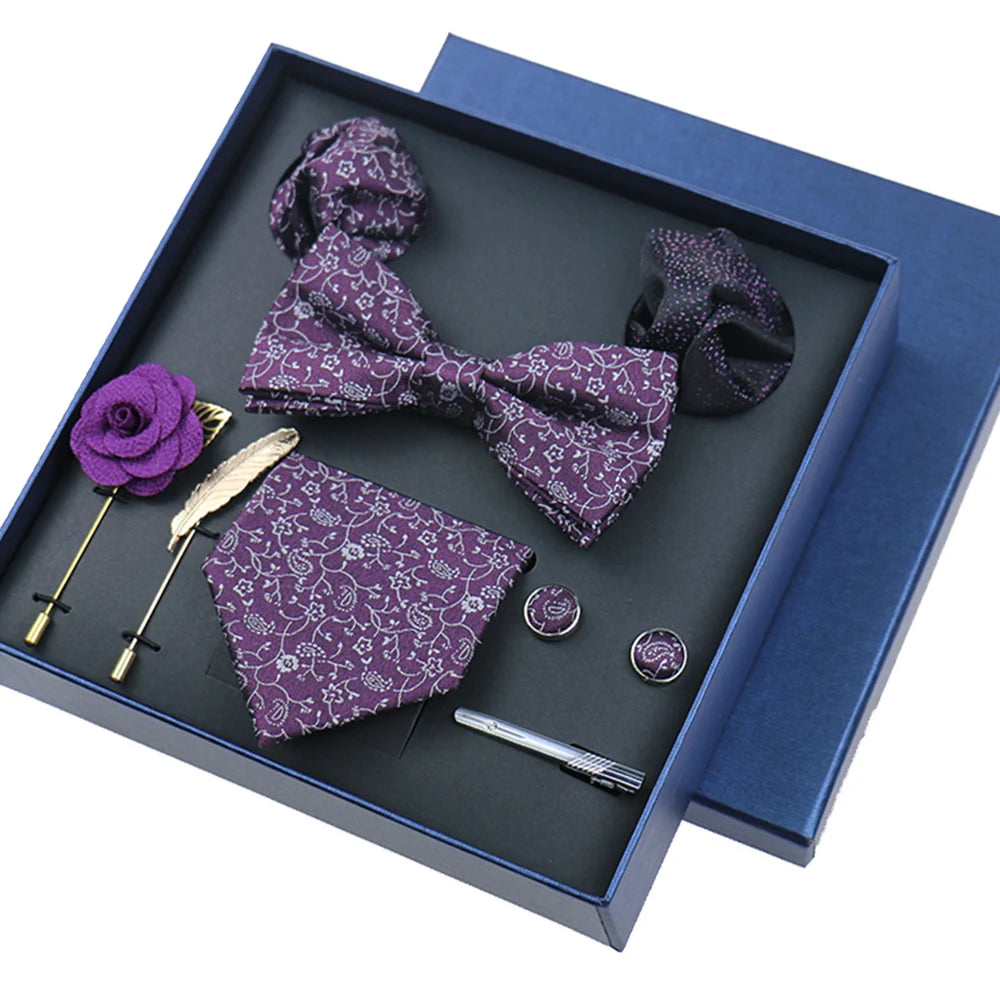 8-piece Set Bussiness Blue Ties For Men Floral Gift Set