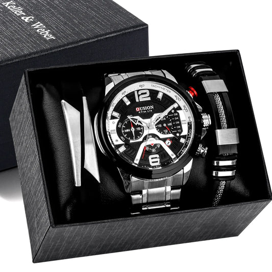 Watch Men Luxury Gift Set Multifunction Chronograph Quartz Wristwatch