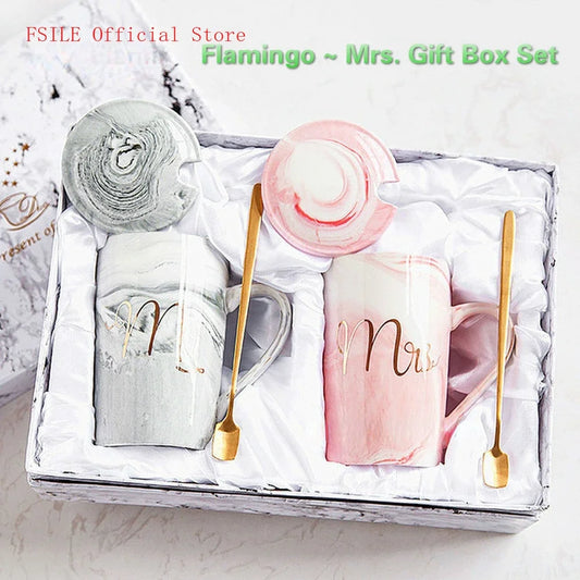 Marble Pattern Cup Gold Rim Mug Gift Box Set