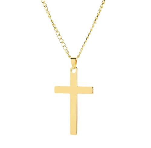 Gold Cross Necklace for Men, Silver Plated Stainless Steel Cuban Chain Necklace