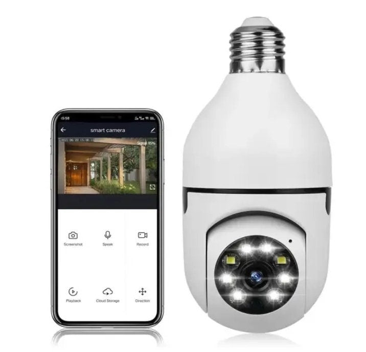 E27 Light Bulb Camera WiFi Outdoor/Indoor PTZ Camera Outdoor 360 Panoramic Wireless Surveillance Camera with HD CCTV Night Vision White